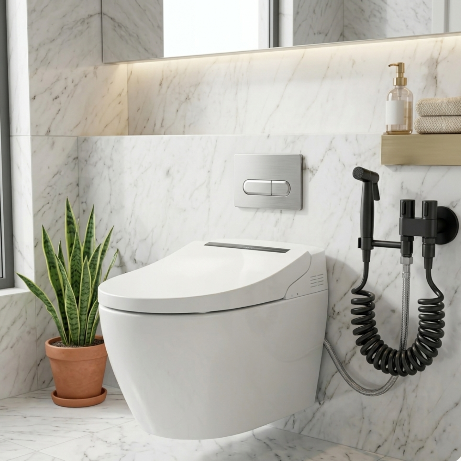 Glomma - Stainless Steel Bidet Spray Gun Set – Handheld Toilet Hygienic Shower with Double Outlet Angle Valve