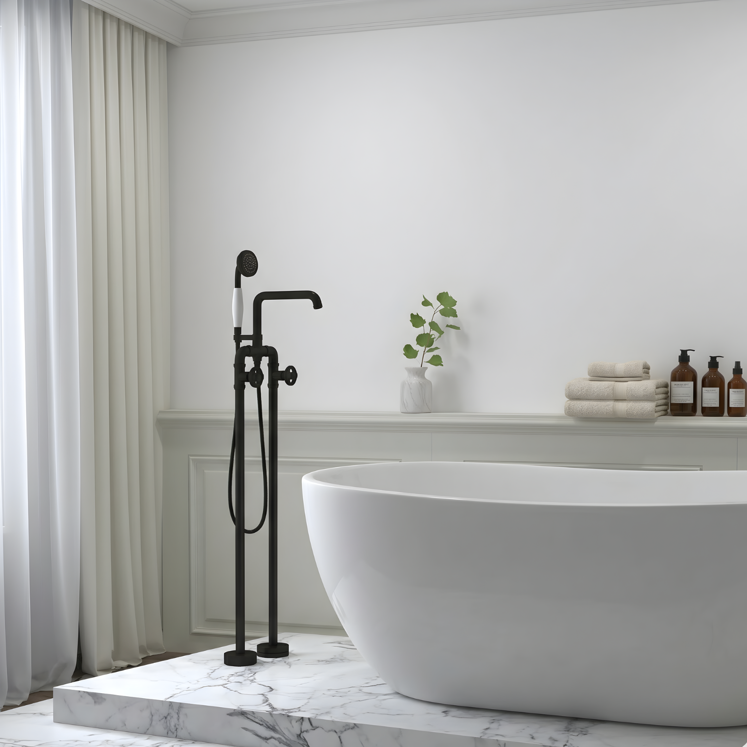Hagen - Industrielt Design Fritstående Sort Badekarsfylder og Brusebadssæt til Badekar