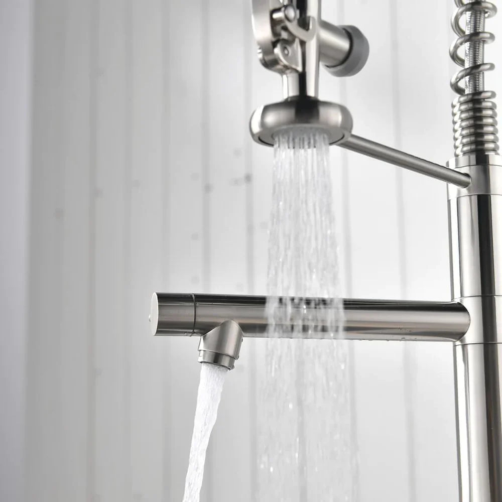Gothenburg dual handle kitchen faucet water flow in details