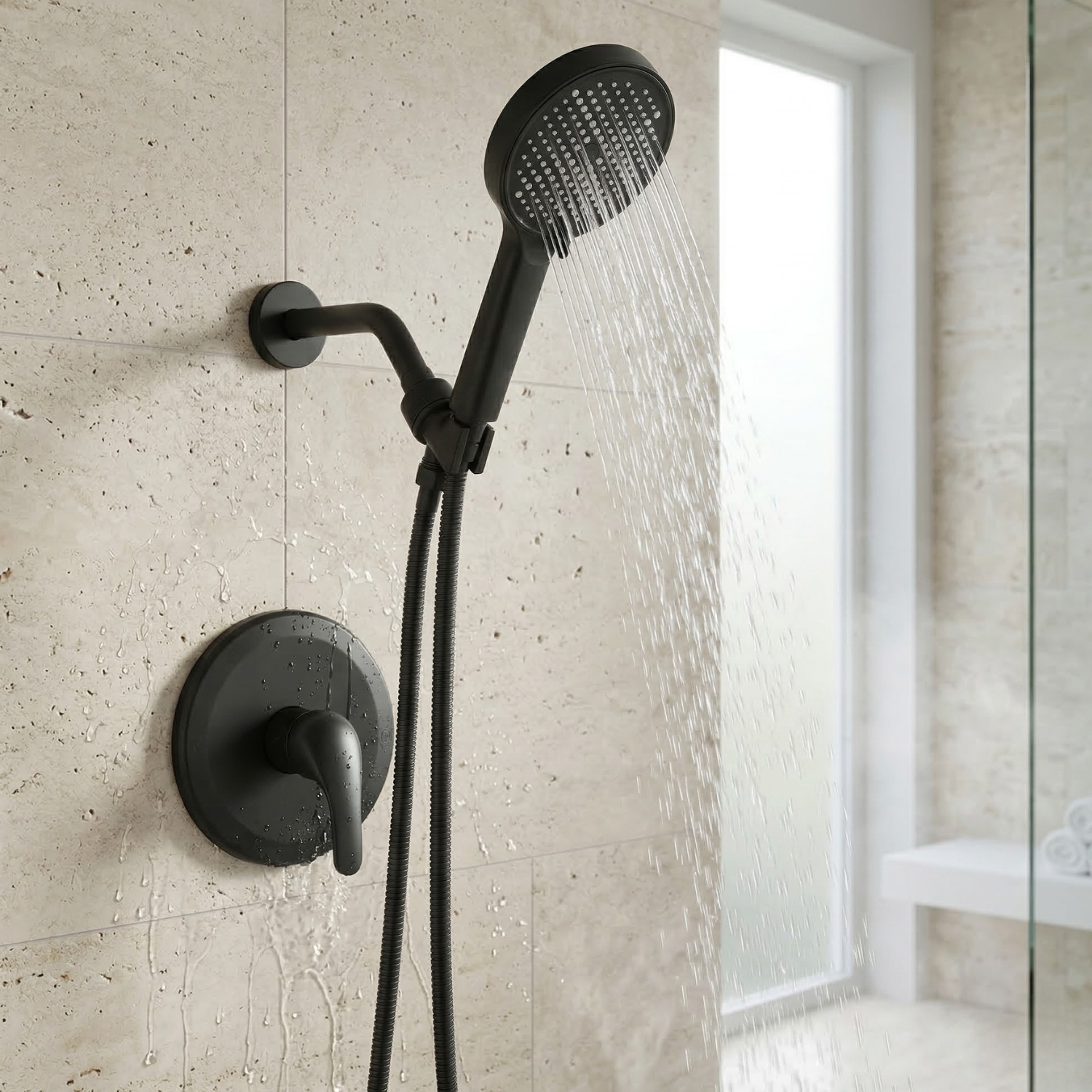 Dalalven - Matte Black Brass Valve Single Handle Faucet with Single Function Shower Bath Shower Mixer Set