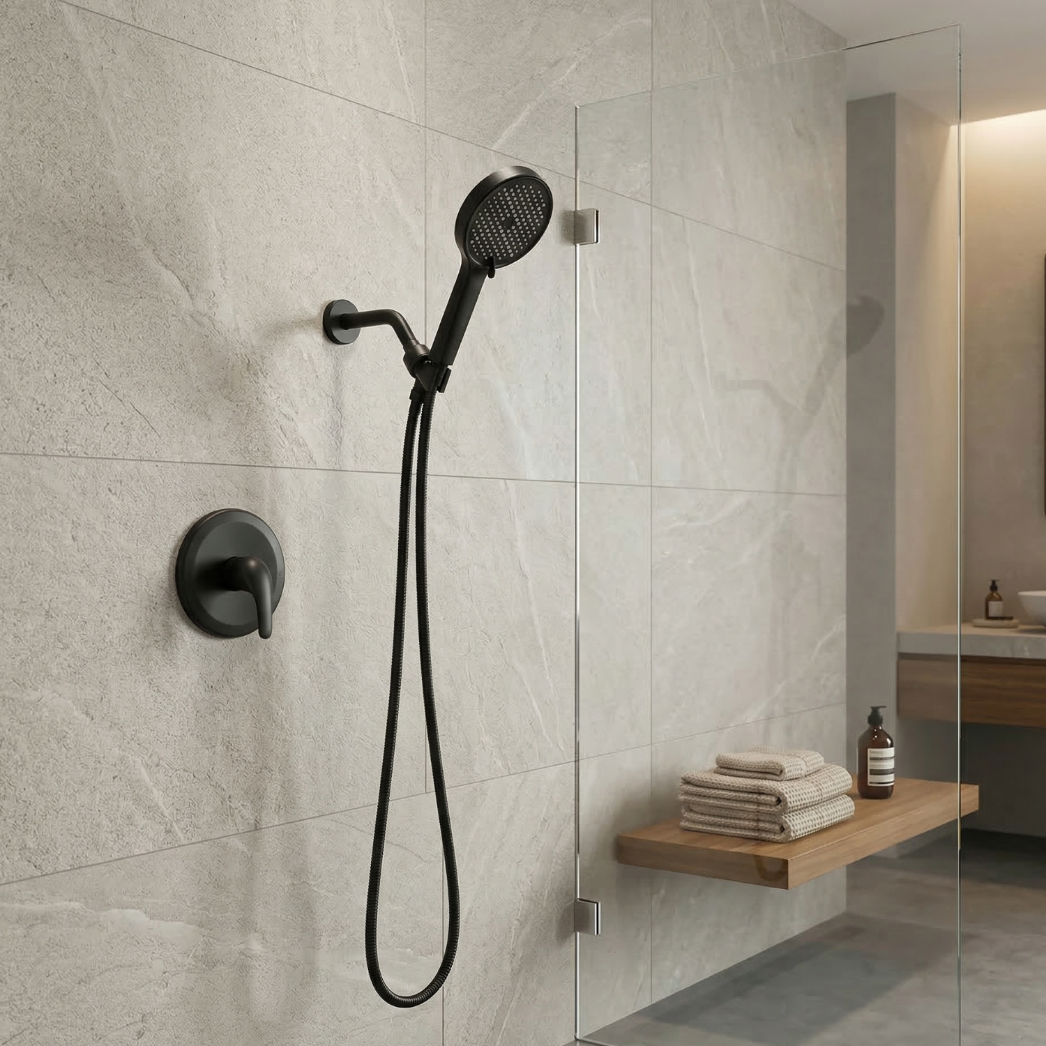 Dalalven - Matte Black Brass Valve Single Handle Faucet with Single Function Shower Bath Shower Mixer Set