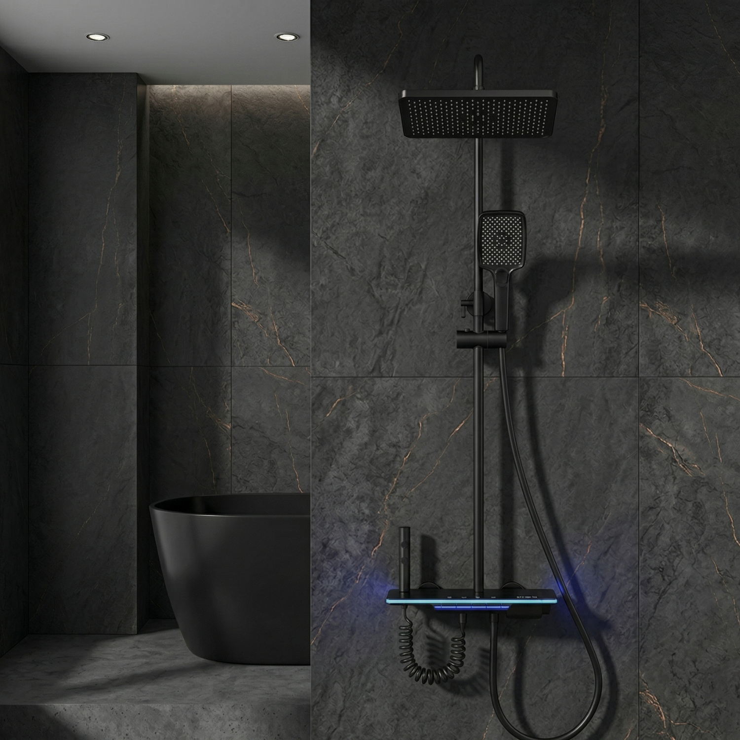 Dalarna - Smart Shower System with Lights, Tempered Glass Piano Key Controls, Digital Temperature Display (°C) Thermostatic Mixer Full Set