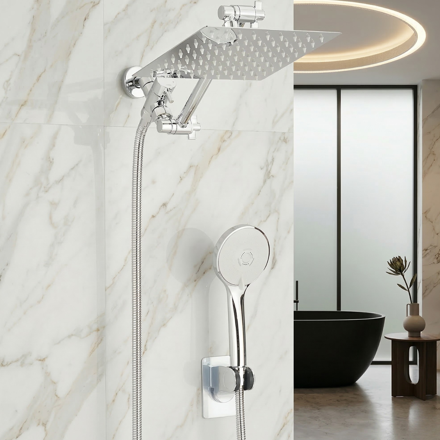 Halti - Shower Head Combo 8-12 Inch High Pressure Rain Shower Head with Adjustable Extension Arm With 3-way Handheld Shower Spray