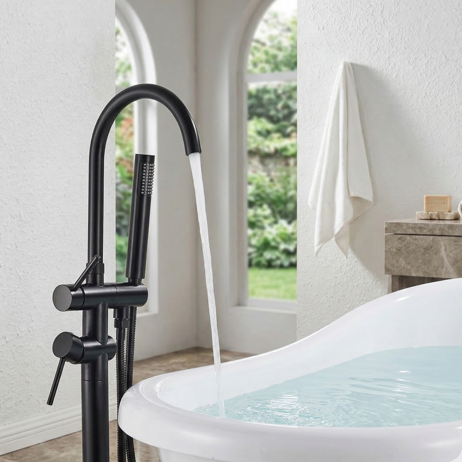 Klaralven - Bathtub Shower Faucet Set Floor Standing Shower System with 360 Swivel Spout Bathroom Bath Bathtub Mixer