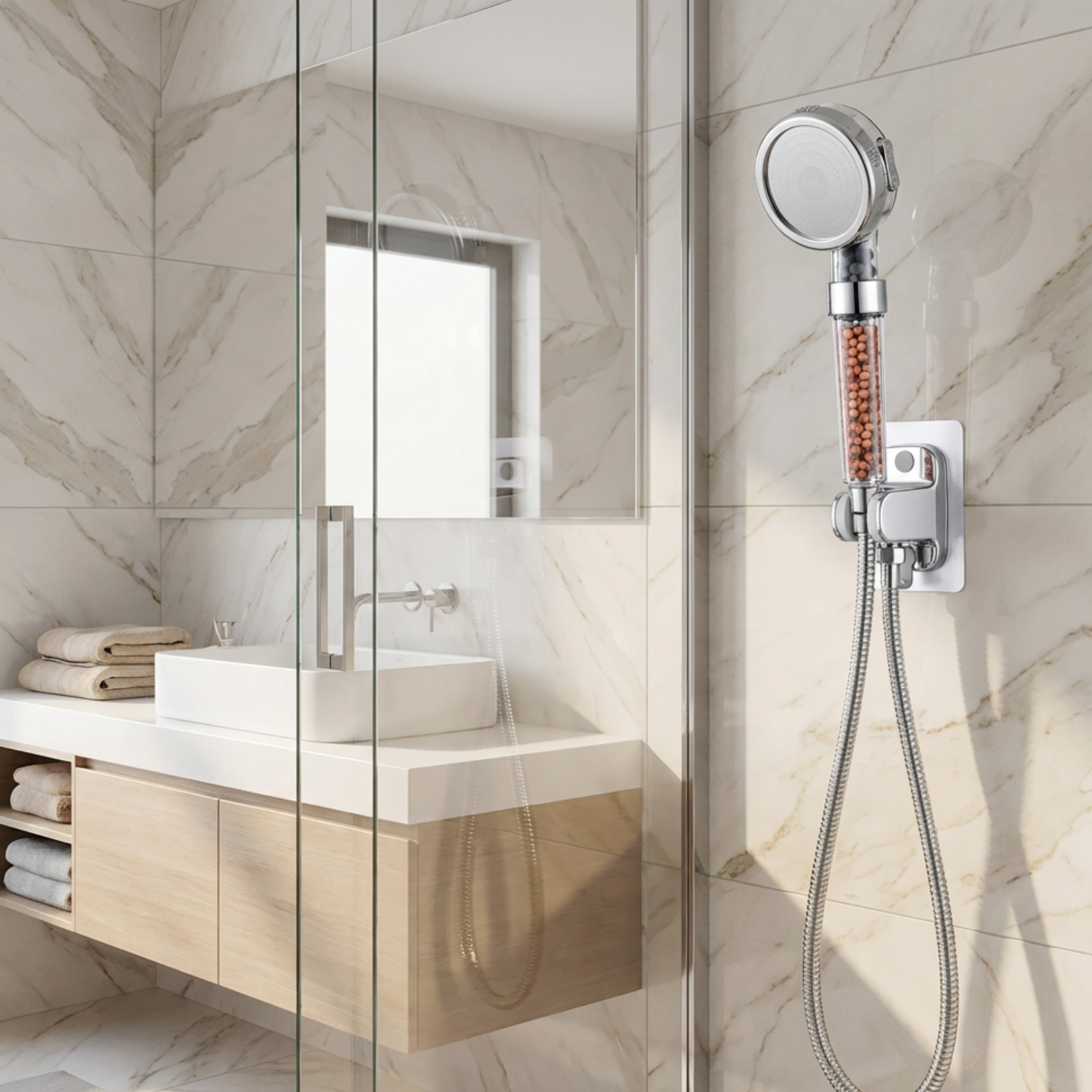 Holm - Filtered Shower Head ABS High Pressure Water Saving Spray Handheld Clear Showerheads with With Filter Beads for Bathroom