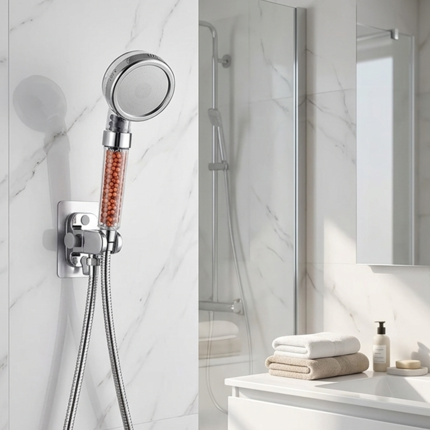 Holm - Filtered Shower Head ABS High Pressure Water Saving Spray Handheld Clear Showerheads with With Filter Beads for Bathroom
